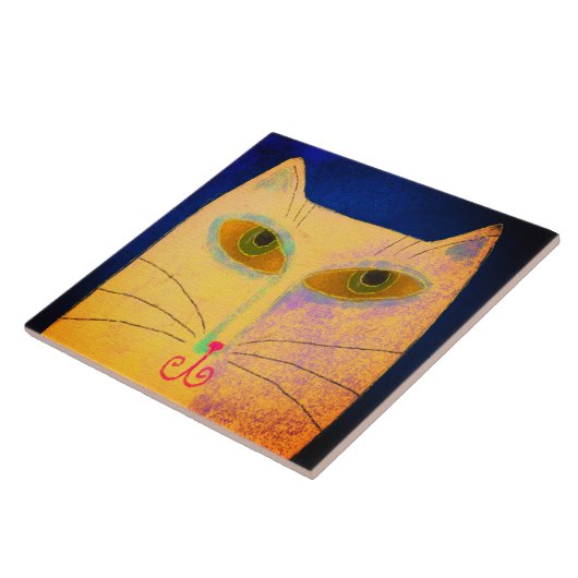 Abstrakte, gelbe Katze Fliese (Seite)