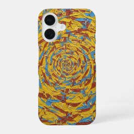 Abstrakte gelbe und blaue laufende Figuren Kunst iPhone 16 Hülle