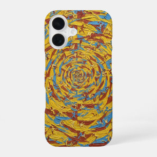 Abstrakte gelbe und blaue laufende Figuren Kunst iPhone 16 Hülle