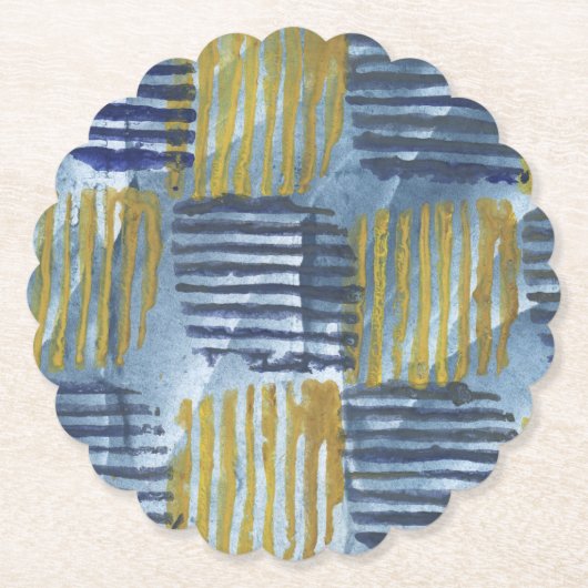 Abstrakte gelbe und blaue Streifen Untersetzer (Vorderseite)
