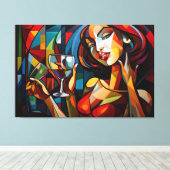 Abstrakte Gemäldefrau mit Weinglas Leinwanddruck (Insitu (Holzboden))