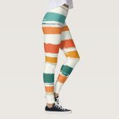 Abstrakte gemalte horizontale Pinselstreifen Boho Leggings (Rechts)