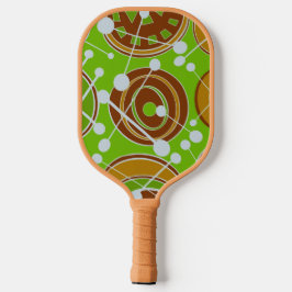 Abstrakte Geoformen in Gold, Grün und Weiß Pickleball Schläger
