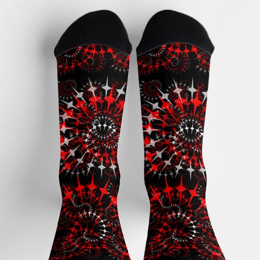 Abstrakte Geometrie in Schwarz, Rot und Weiß Socken (Oben)