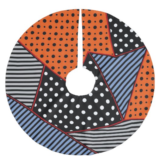 Abstrakte Geometrie: Orange Blue Patter Polyester Weihnachtsbaumdecke (Vorderseite)