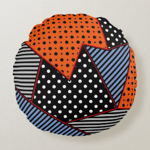 Abstrakte Geometrie: Orange Blue Patter Rundes Kissen