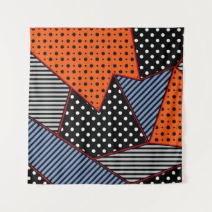 Abstrakte Geometrie: Orange Blue Patter Wandteppich
