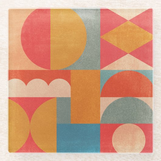 Abstrakte Geometrie: Vintage Papiertextur Glasuntersetzer (Vorderseite)