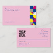Abstrakte geometrisch gelbe Fuchsia QR Business Ca Visitenkarte (Vorne/Hinten)