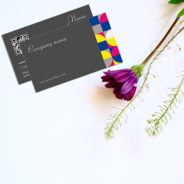 Abstrakte geometrisch graue Fuchsia QR Business Ca Visitenkarte