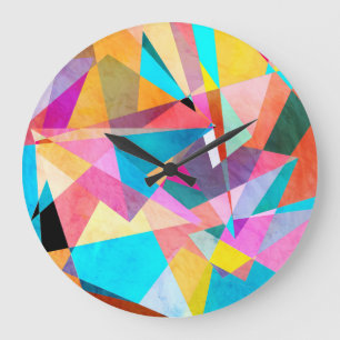 Abstrakte geometrische Aquarellbilder Große Wanduhr