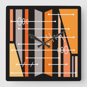 Abstrakte geometrische Art Schwarz Orange Quadratische Wanduhr