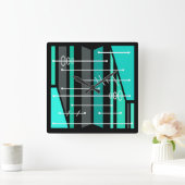 Abstrakte geometrische Art Türkis Quadratische Wanduhr (Zuhause)
