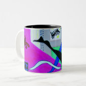 Abstrakte geometrische, blaue rosa Formen Zweifarbige Tasse (Vorderseite Links)