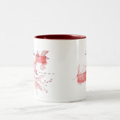 Abstrakte geometrische Blume Blätter Black Burgund Zweifarbige Tasse (Mittel)