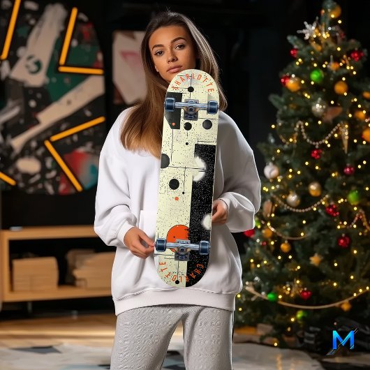 Abstrakte geometrische Creme und Orange Skateboard