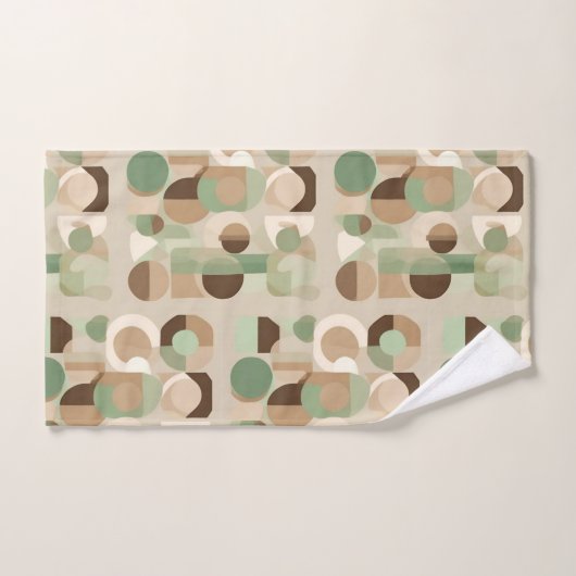 Abstrakte geometrische Formen in Grün, Beige, Brau Badhandtuch Set (Handtuch)