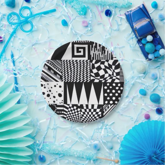 abstrakte geometrische Formen Schwarz-weiße Muster Pappteller (Party)