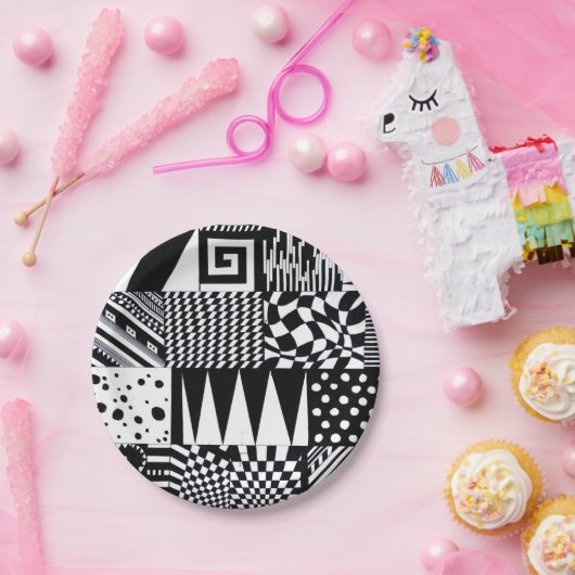 abstrakte geometrische Formen Schwarz-weiße Muster Pappteller (Party)