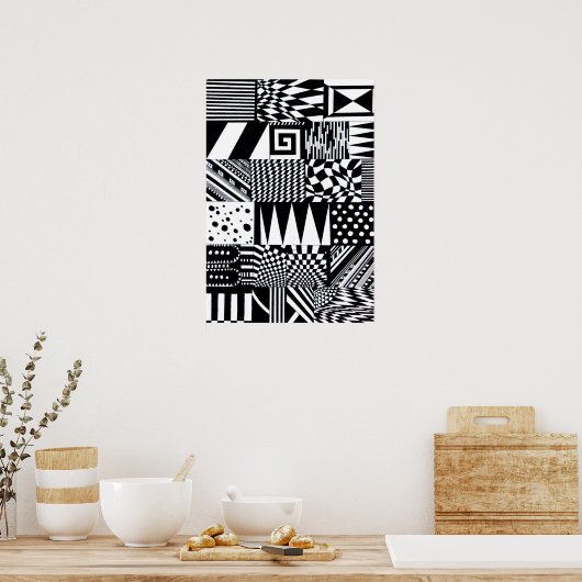 abstrakte geometrische Formen Schwarz-weiße Muster Poster (Küche)