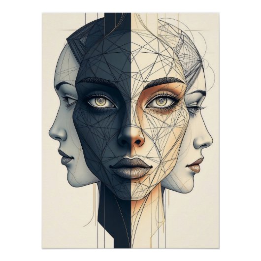 Abstrakte geometrische Gesichter Poster (Vorderseite)