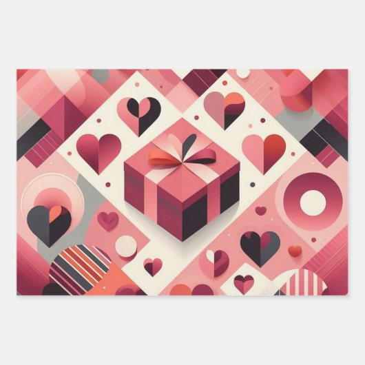 Abstrakte geometrische Herzen und fette Farbblöcke Geschenkpapier Set (Vorderseite)