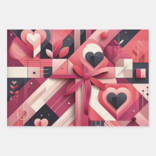 Abstrakte geometrische Herzen und kühne Farbblöcke Geschenkpapier Set