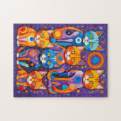 Abstrakte geometrische Katzen Malerei Puzzle (Horizontal)