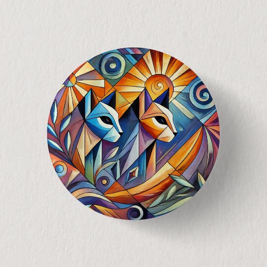 Abstrakte geometrische Katzen mit kräftigen Farben Button (Vorderseite)