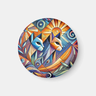 Abstrakte geometrische Katzen mit kräftigen Farben Magnet