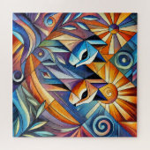 Abstrakte geometrische Katzen mit kräftigen Farben Puzzle (Horizontal)