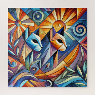 Abstrakte geometrische Katzen mit lebendigen Farbe Puzzle