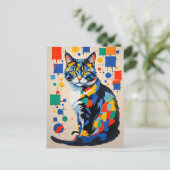 Abstrakte geometrische Katzenmalerei Postkarte (Stehend Vorderseite)