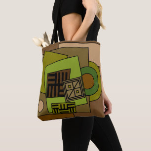 Abstrakte geometrische Komposition in Grün und Bra Tasche