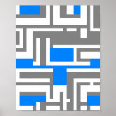 Abstrakte geometrische Kunst in Blau, Weiß und Gra Poster (Vorne)