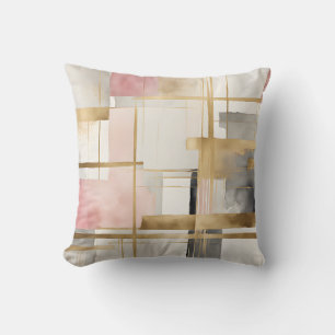 Abstrakte geometrische Kunst in Rosa Grau und Gold Kissen