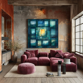 Abstrakte geometrische Landschaft Kunst - Blau und Poster