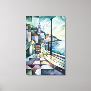 Abstrakte geometrische Lissabon-Skyline mit Straße Leinwanddruck