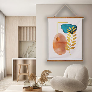 Abstrakte geometrische Mid-Century-Modern-Minimali Wandteppich Mit Holzrahmen