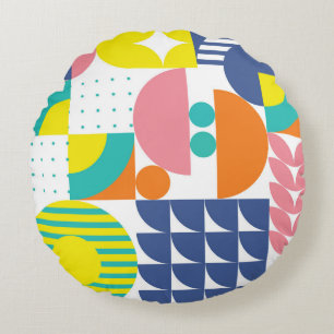 Abstrakte geometrische, moderne Vintage Formen. Rundes Kissen