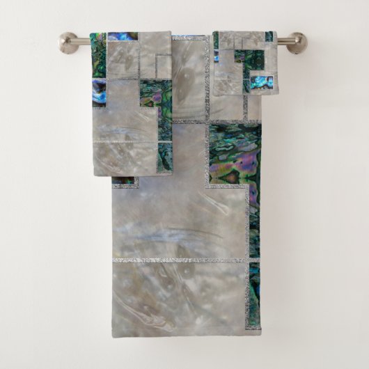 Abstrakte geometrische Ohrschnecke und Perlmutt Badhandtuch Set (Insitu)
