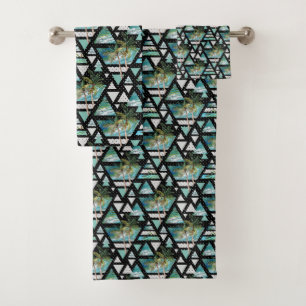 Abstrakte geometrische Palmen u. Wellen-Muster Badhandtuch Set