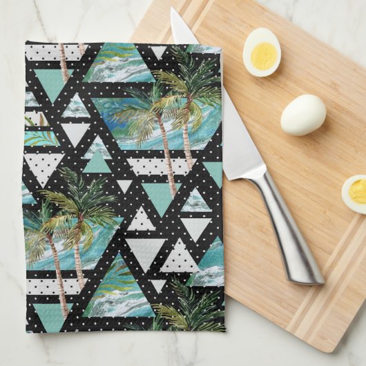 Abstrakte geometrische Palmen u. Wellen-Muster Handtuch (Viertel Falte)