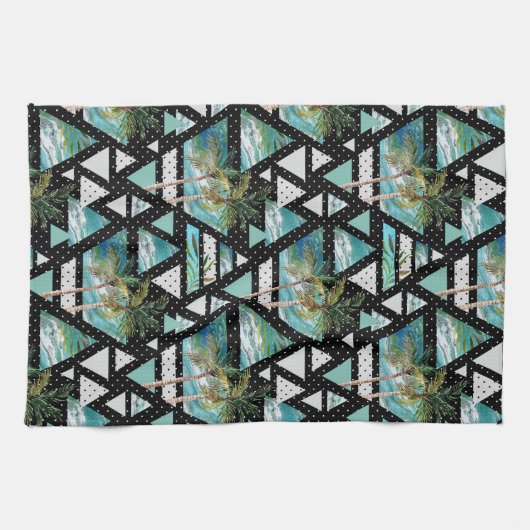 Abstrakte geometrische Palmen u. Wellen-Muster Handtuch (Horizontal)