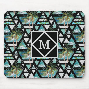 Abstrakte geometrische Palmen u. Wellen-Muster Mousepad