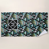 Abstrakte geometrische Palmen u. Wellen-Muster Strandtuch (Vorderseite)