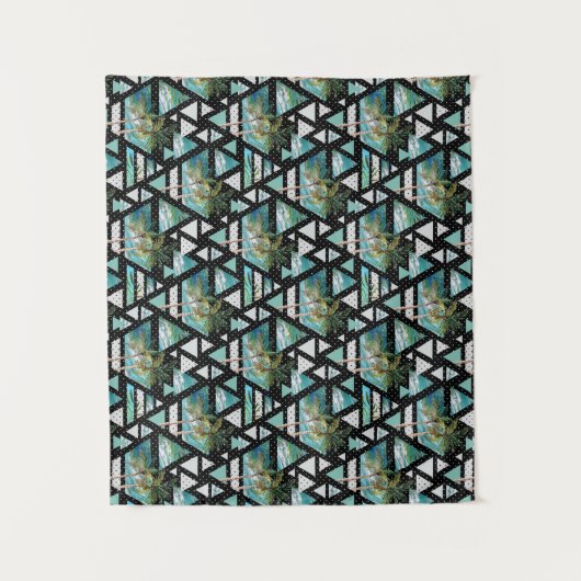 Abstrakte geometrische Palmen u. Wellen-Muster Wandteppich (Vorderseite)