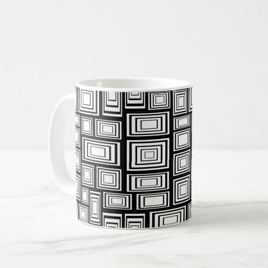 Abstrakte geometrische Quadrate, Schwarzweißmuster Kaffeetasse (Vorderseite Links)