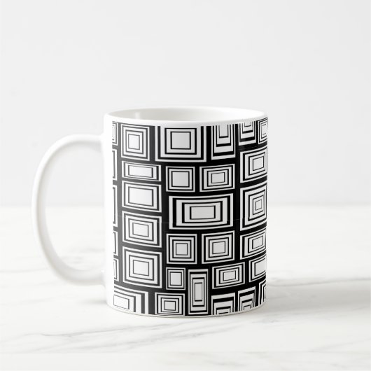 Abstrakte geometrische Quadrate, Schwarzweißmuster Kaffeetasse (Links)