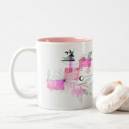 Abstrakte geometrische rosa Blume Blätter Schwarz Zweifarbige Tasse